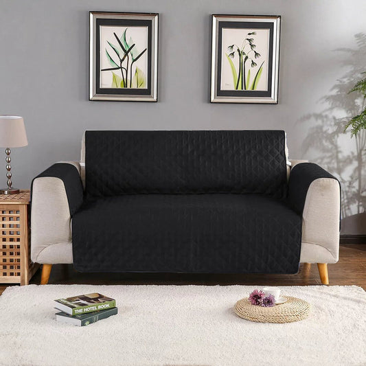 Cotton Quillited Sofa Cover-Sofa Runner (Black)