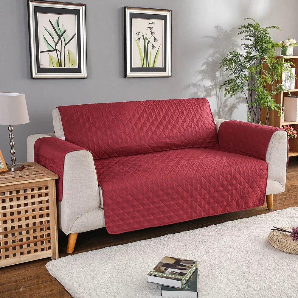 Cotton Quilted Sofa Cover – Maroon Color