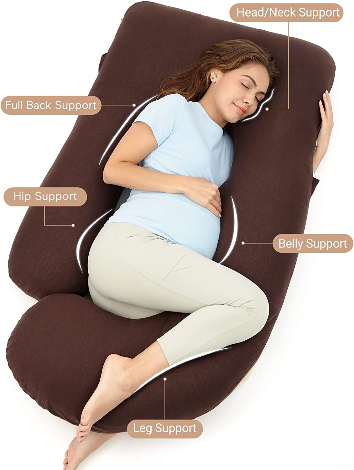 Maternity Pillow | Full Body Support Pillow With Inner - Ball Fiber Filled | U-Shaped - Fine Quality -Blue