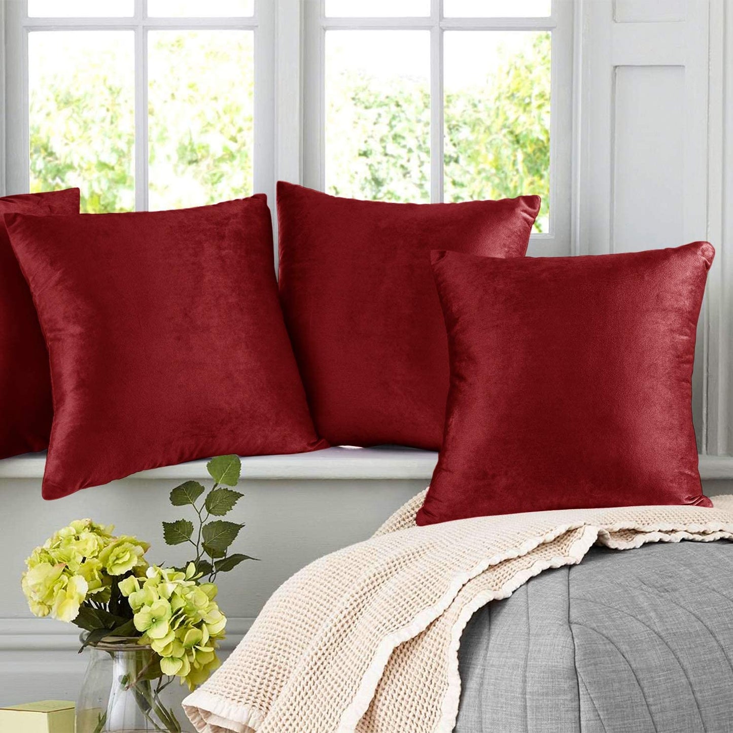 Plain Velvet Cushion 16″ x 16″ Cherry Red