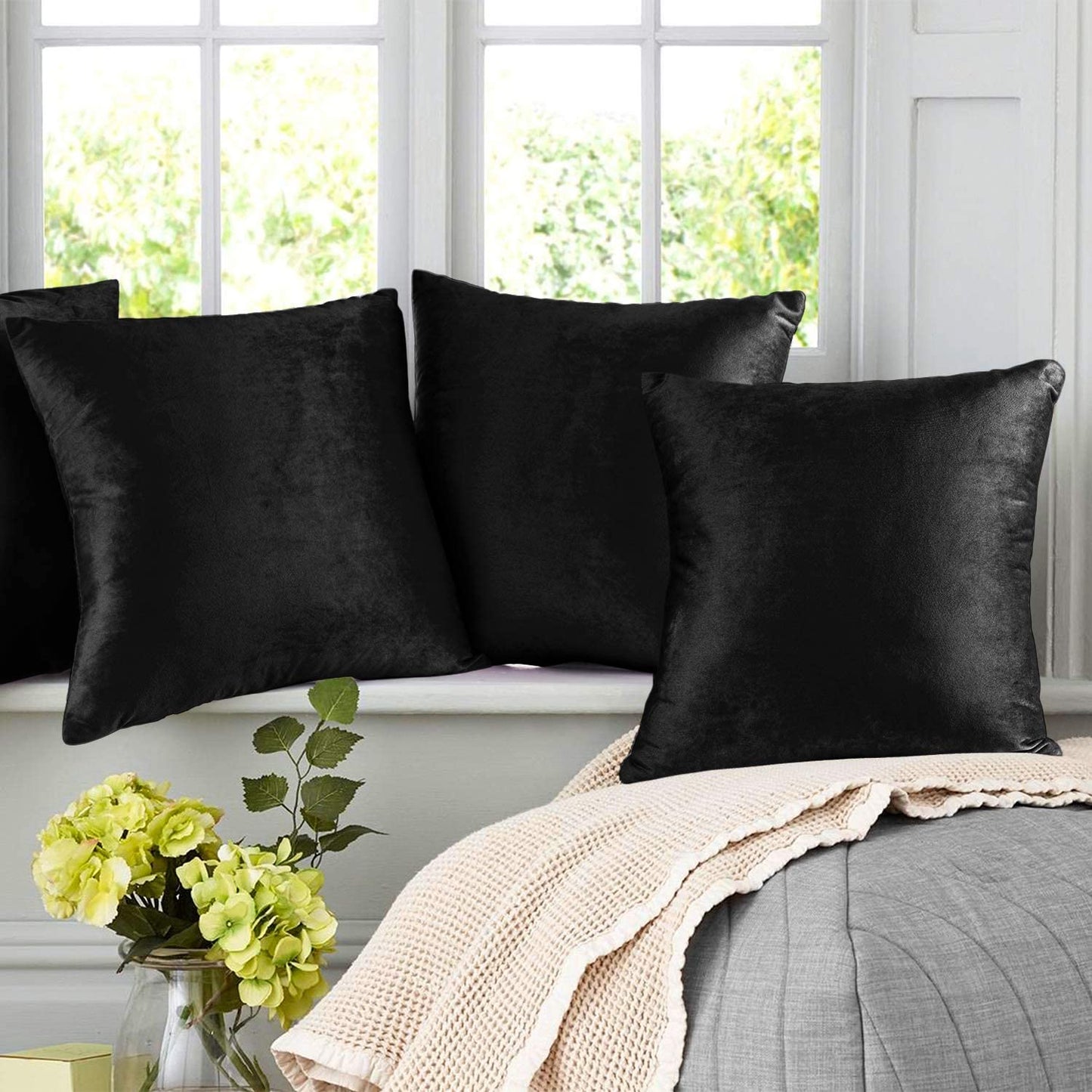 Plain Velvet Cushion 16″ x 16″ Black