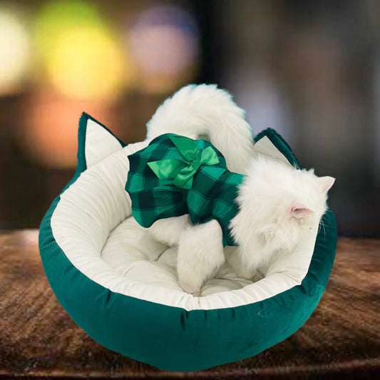 Cat Bed _ Pet Bed With Ears _ Tail - Cat Sofa - Green