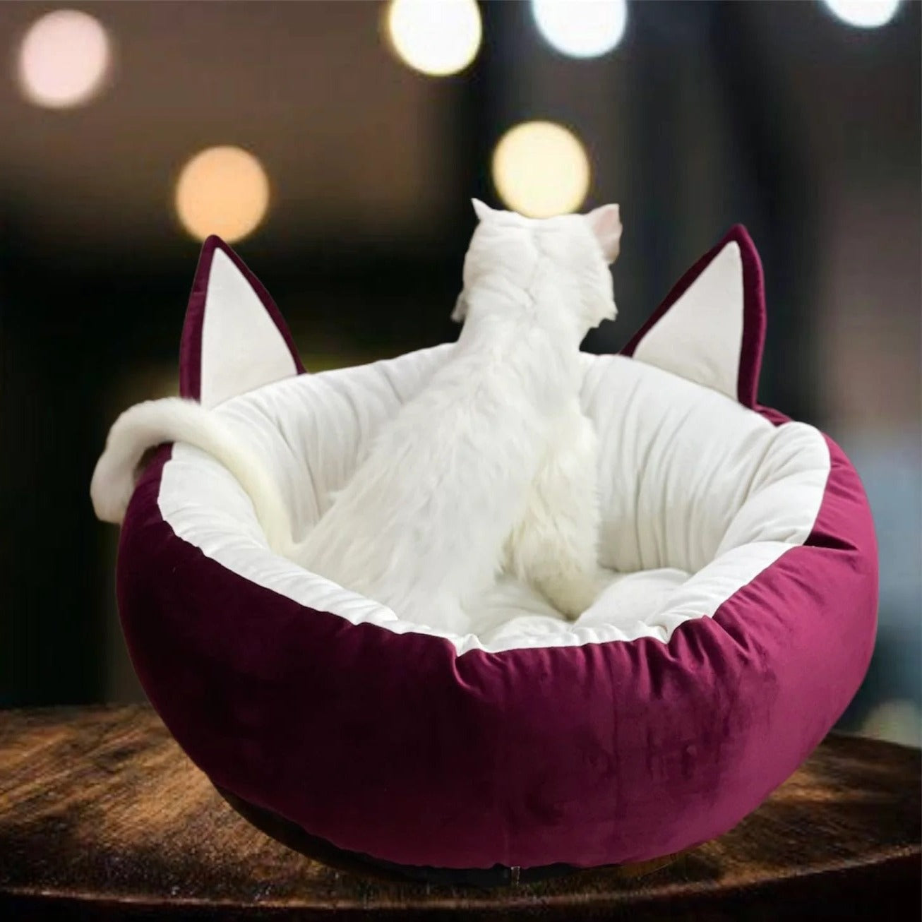 Cat Bed _ Pet Bed With Ears _ Tail - Cat Sofa - Maroon