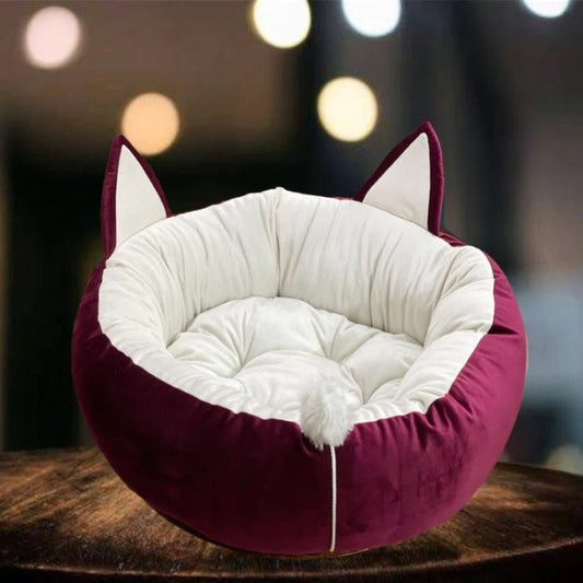 Cat Bed _ Pet Bed With Ears _ Tail - Cat Sofa - Maroon