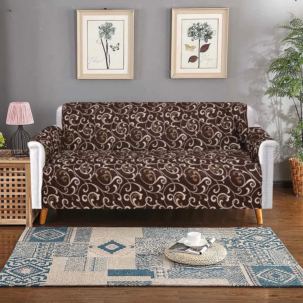 Printed Cotton Quillited Sofa Cover-Sofa Runner (Brown)