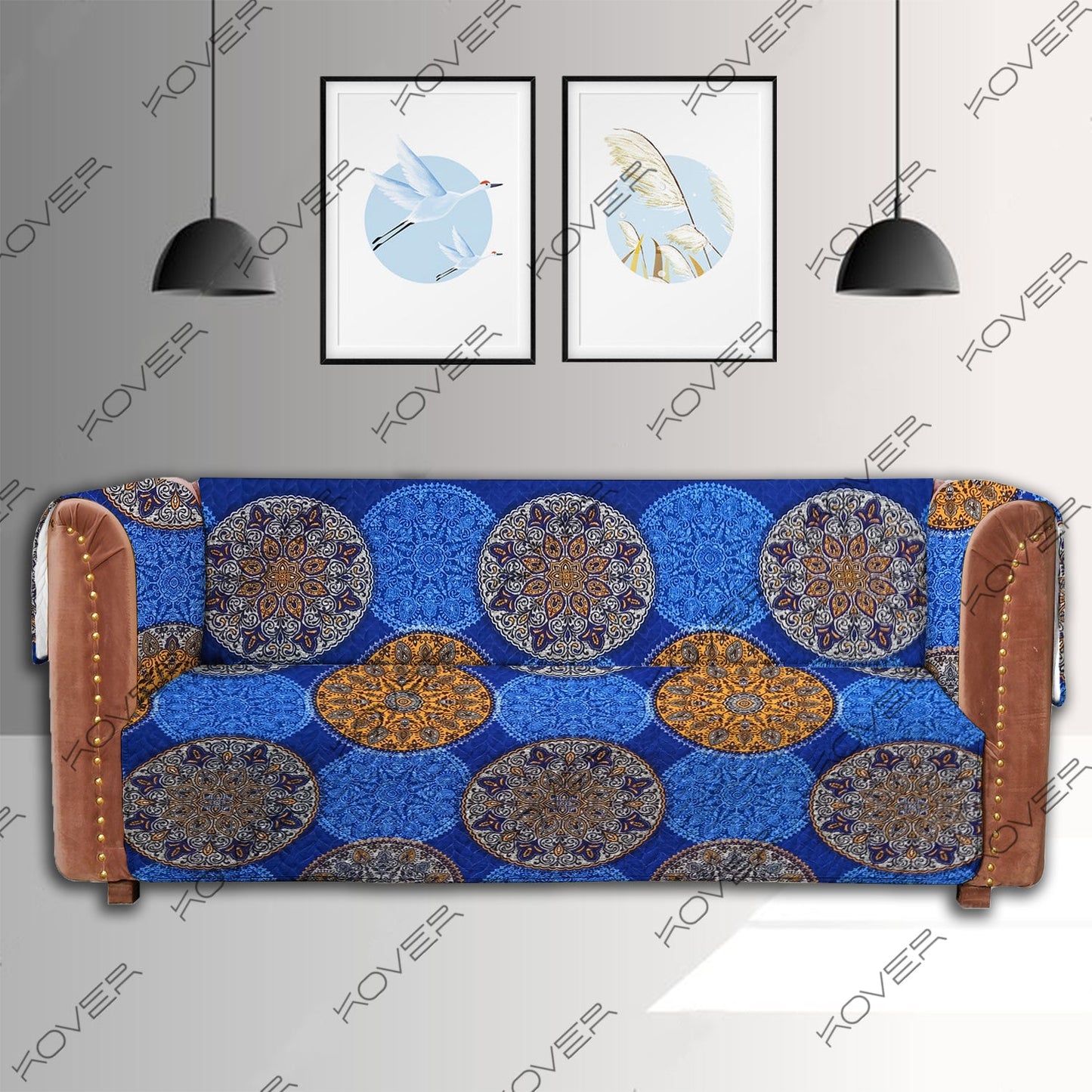 Ethnic Ornamental Circular Quilted Sofa Cover Set