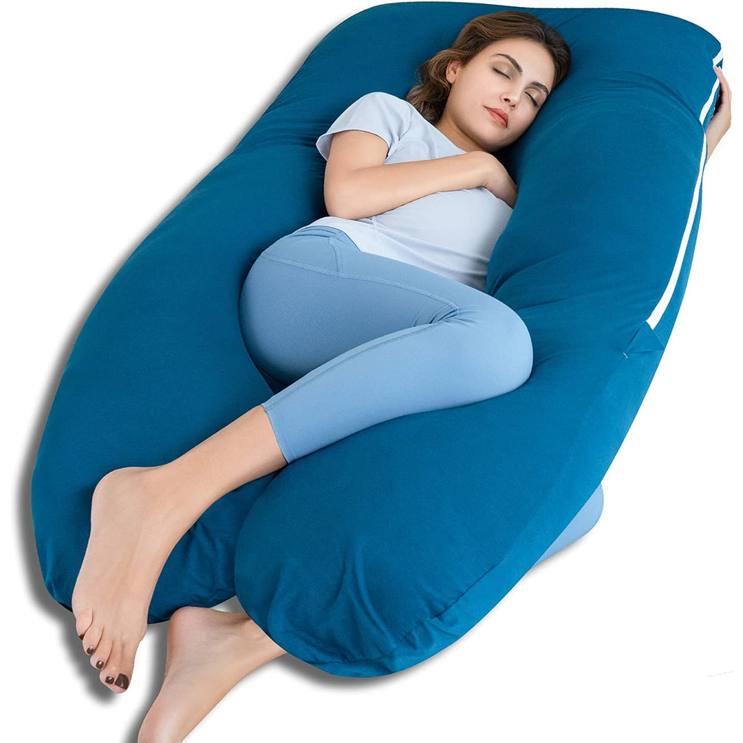 Maternity Pillow | Full Body Support Pillow With Inner - Ball Fiber Filled | U-Shaped - Fine Quality -Blue