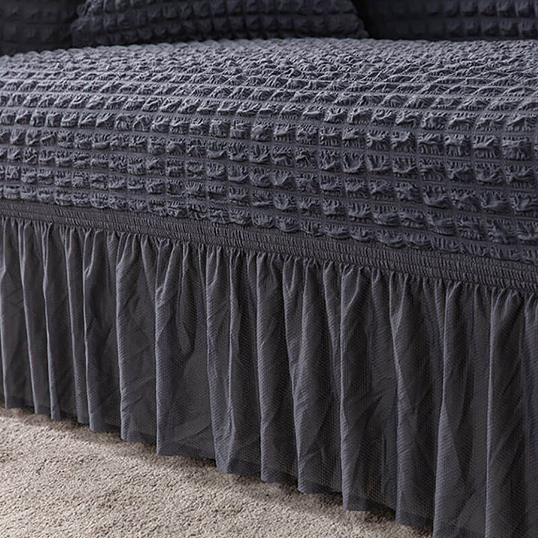 Ruffled Seersucker Sofa Cover (Bubble Fabric) Dark Grey